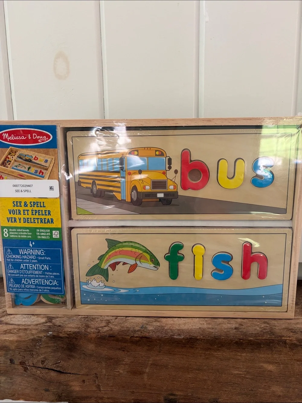 Brand New Melissa & Doug See & Spell Wooden Puzzle - Yellow/Red/Blue/Green